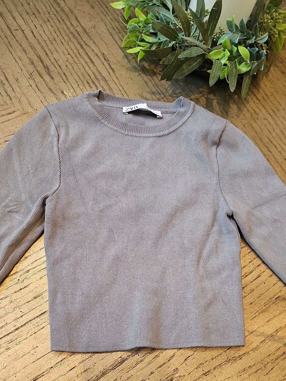 Zara Ribbed Knit Crewneck Sweater - Light Gray Size S